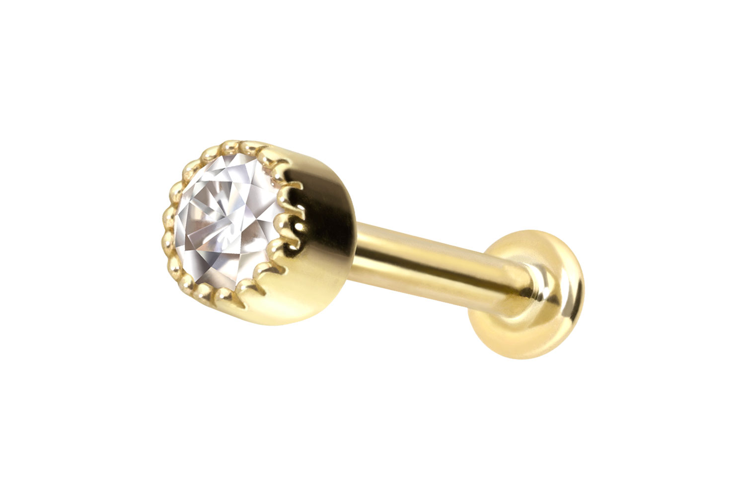 14 Karat Gold Labret Piercing mit Innengewinde MOISSANIT-DISC
